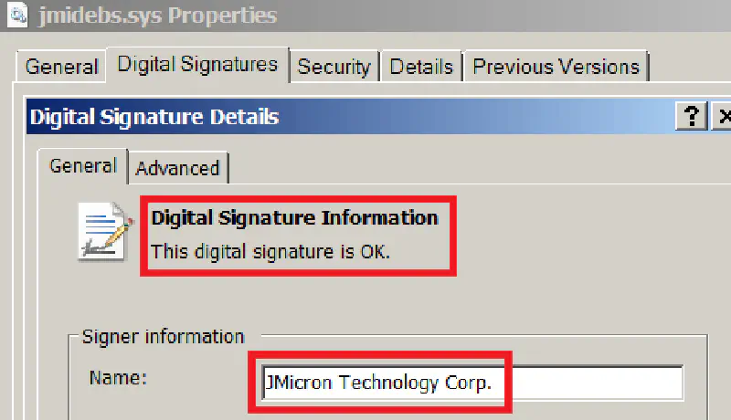 JMicron Certificate used by Stuxnet