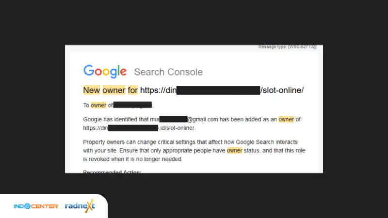 Google Search Console notification untuk mendeteksi apakah website kita terkena serangan judol atau tidak