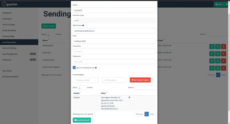 Sending Profile GoPhish