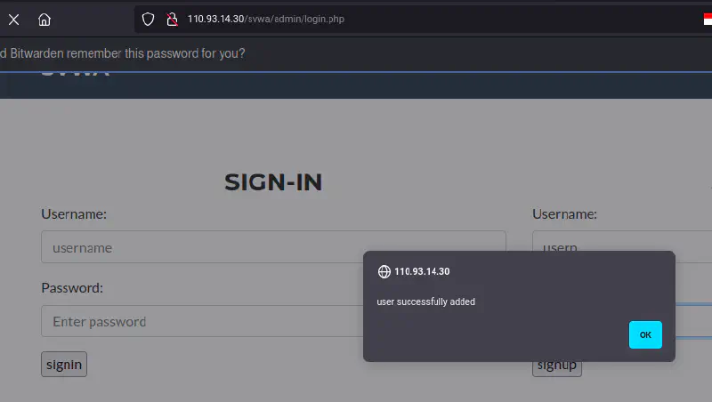 create user on svwa