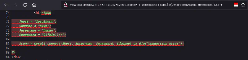 sql injection read db koneksi.php