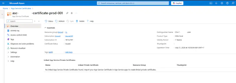 Azure App Service Certificate