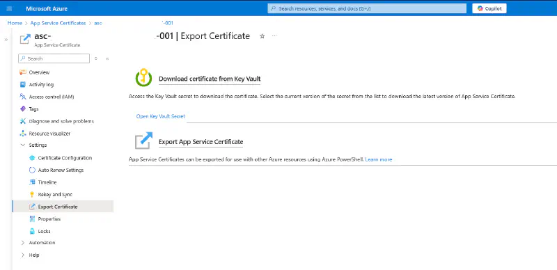 Download Azure App Service Certificate