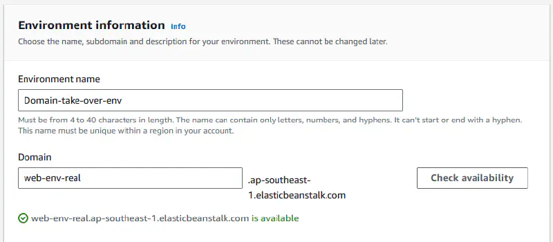 Creating a new AWS Elastic Beanstalk environment for subdomain takeover